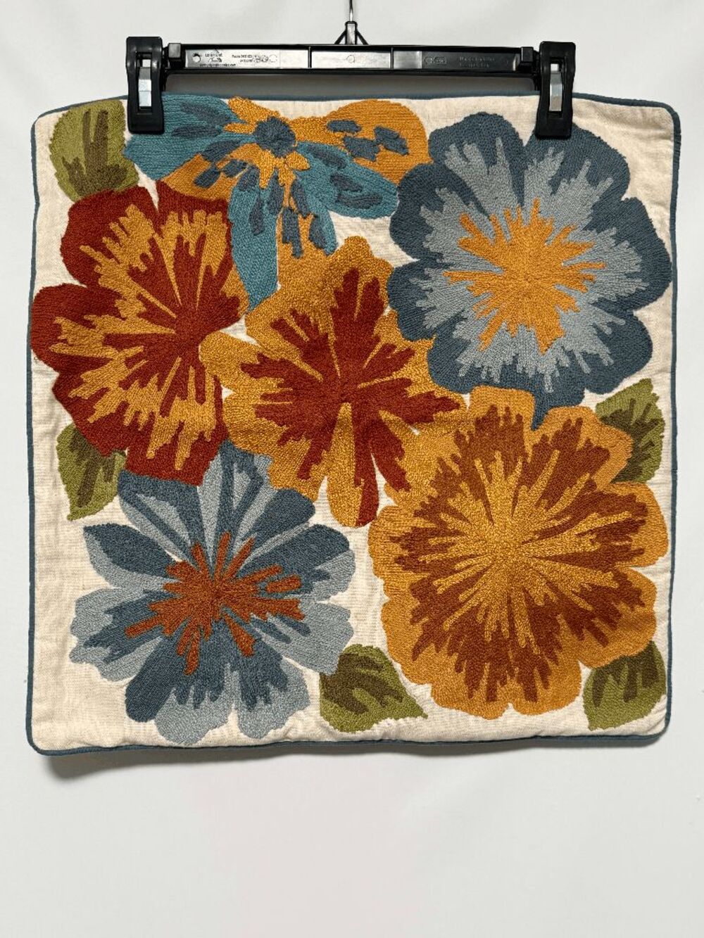Pier One embroidered floral 17" square pillow case